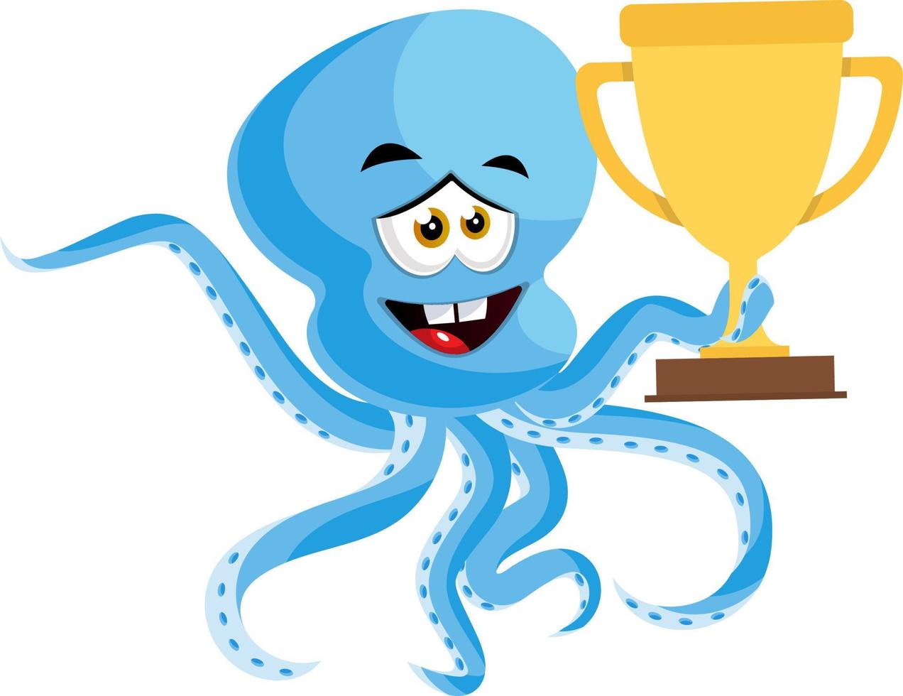 Octopus met trofee, illustratie, vector Aan wit achtergrond.