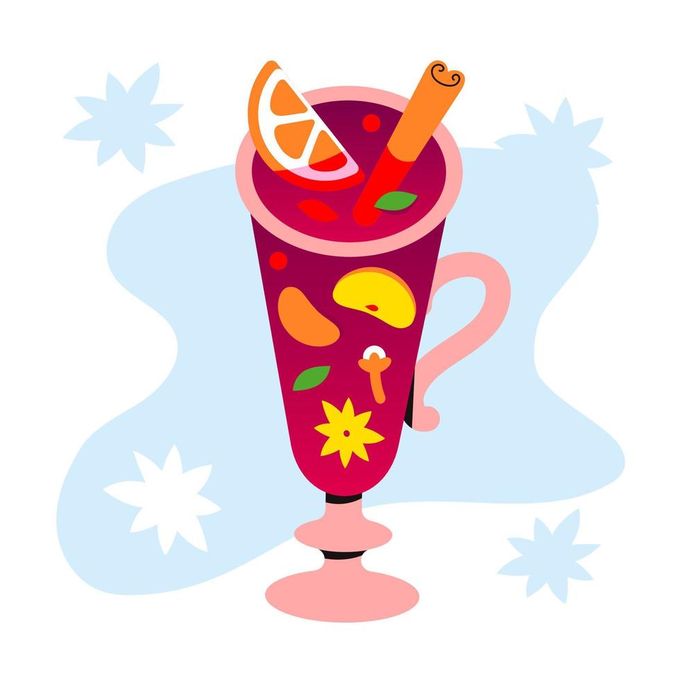 opwarming overwogen wijn in een glas. fruit sangria, stompen, grog in een mok. Kerstmis drinken voor de menu vector