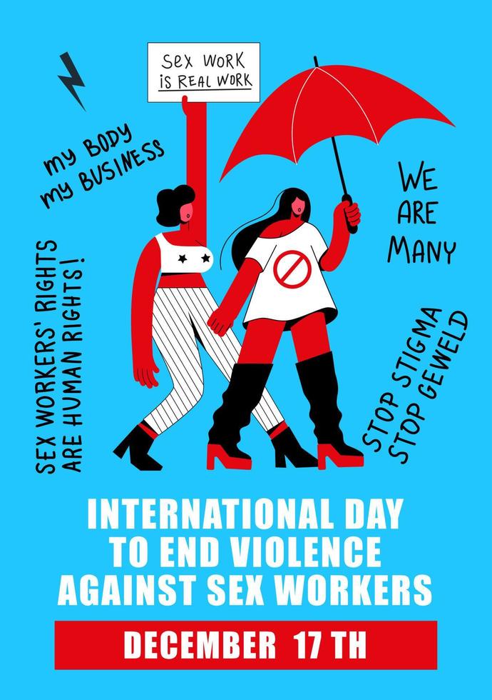 poster december 17 protest. Dames prostituees. Internationale dag naar einde geweld tegen seks arbeiders. vector