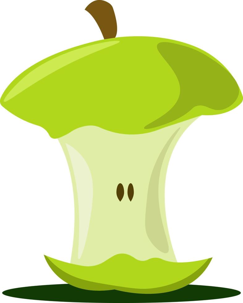 gegeten groen appel, illustratie, vector Aan wit achtergrond.