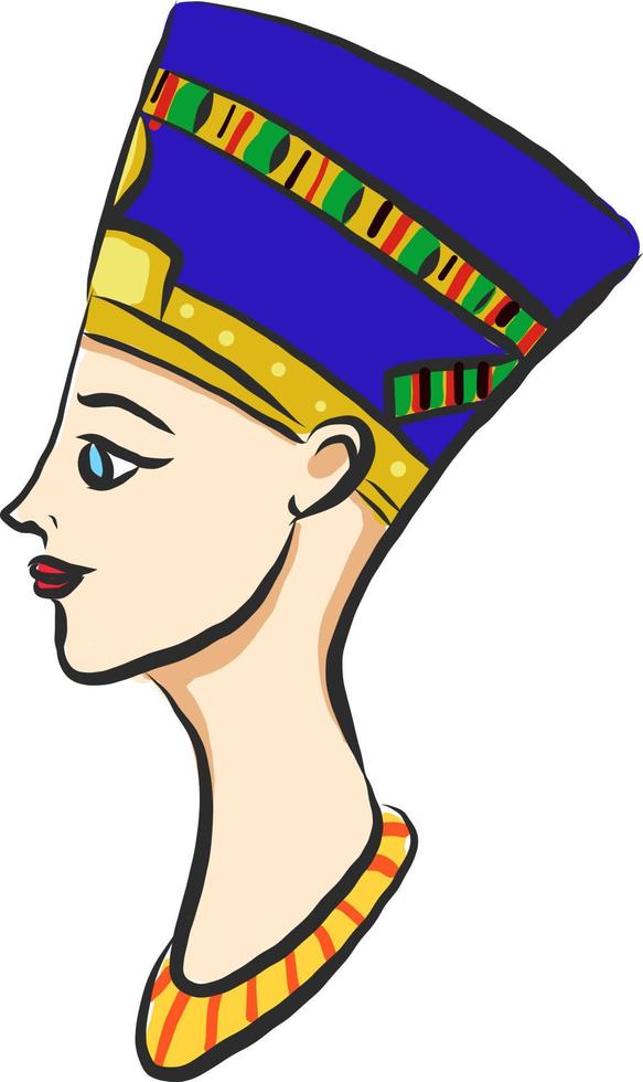 Egyptische koningin nefertiti , illustratie, vector Aan wit achtergrond