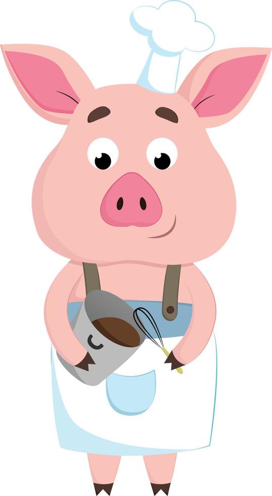 een gelukkig chef varken, vector of kleur illustratie.