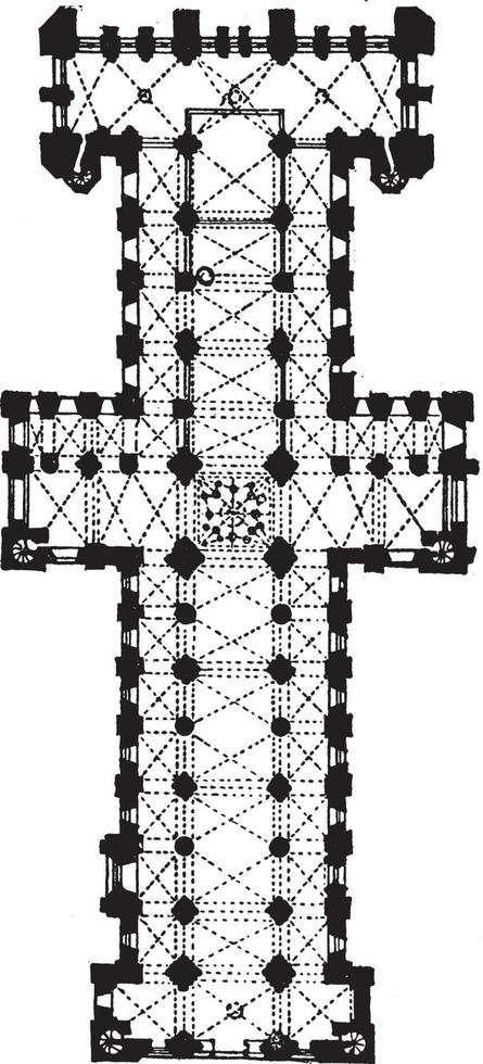 plan van Durham kathedraal, algemeen verwezen, wijnoogst gravure. vector