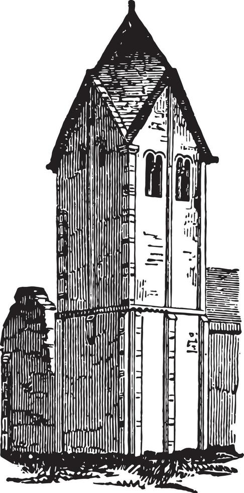 torenspits, een gemonteerd Aan de sinds kort, wijnoogst gravure. vector