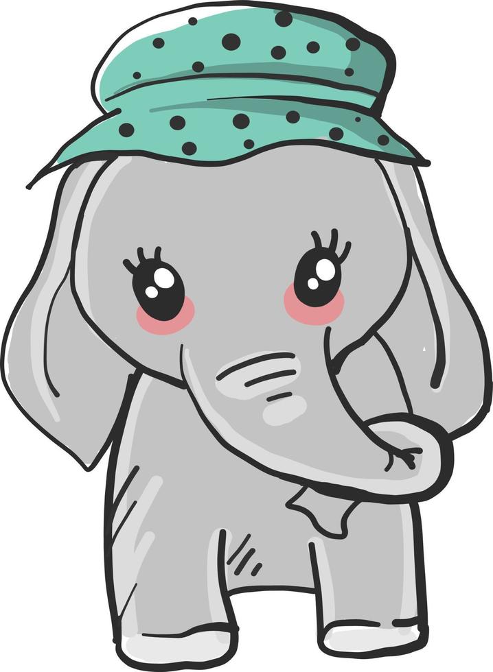 olifant met hoed, illustratie, vector Aan wit achtergrond