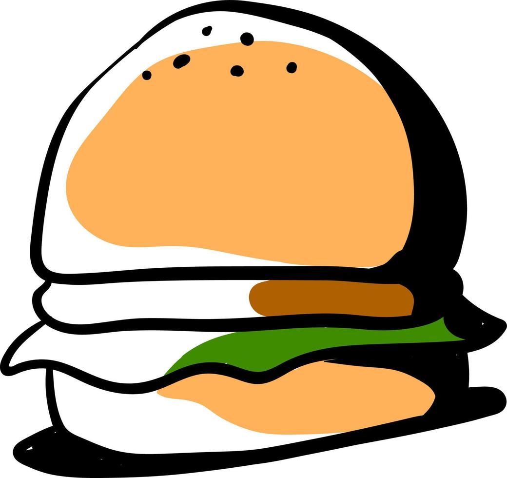 hamburger tekening, illustratie, vector Aan wit achtergrond.