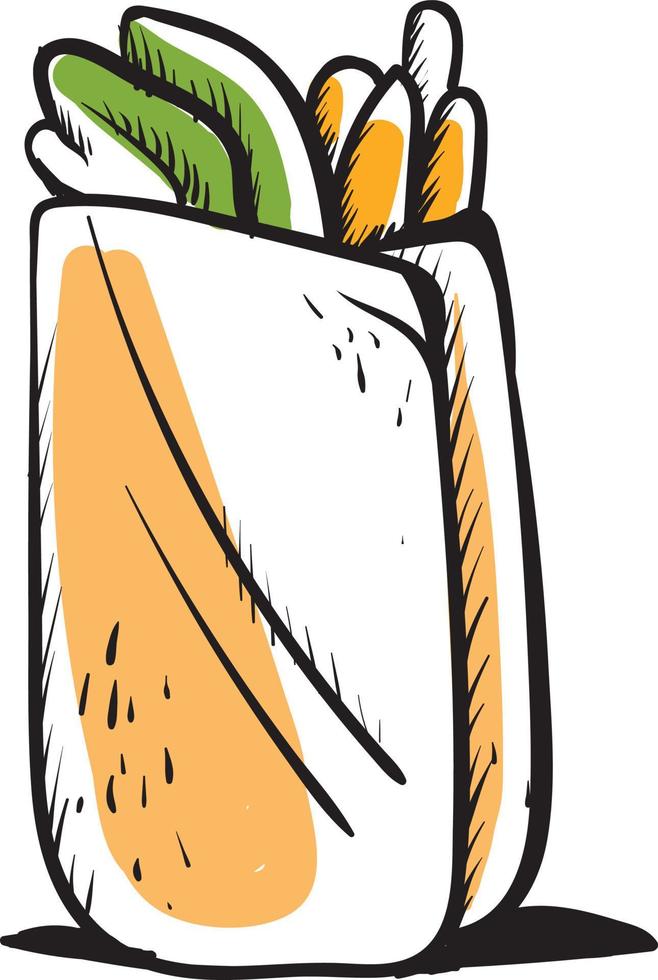burrito tekening, illustratie, vector Aan wit achtergrond.