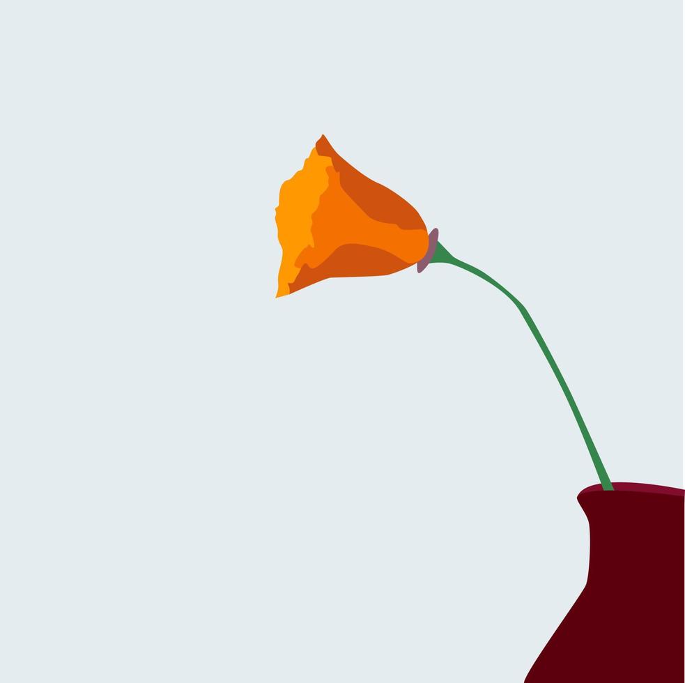 oranje bloem in vaas, illustratie, vector Aan wit achtergrond.