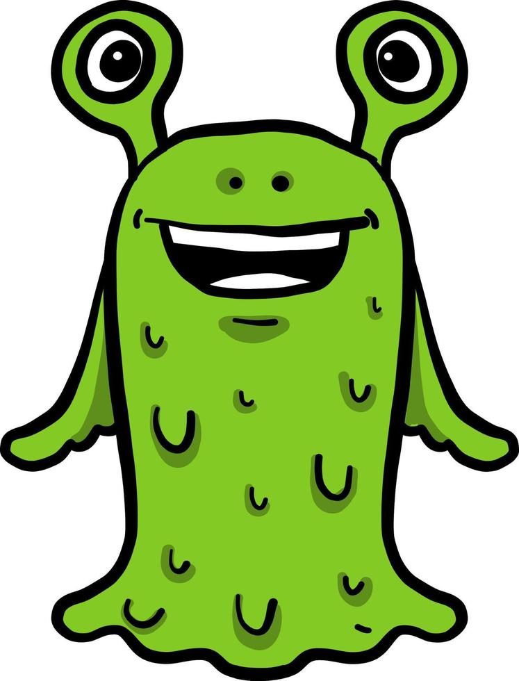 gelukkig groen monster, illustratie, vector Aan een wit achtergrond.