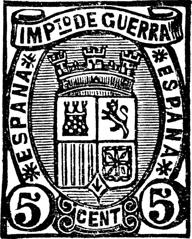 Spanje 5 cent stempel, 1875, wijnoogst illustratie vector