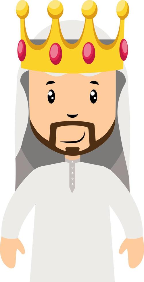 Arabisch mannen met kroon, illustratie, vector Aan wit achtergrond.