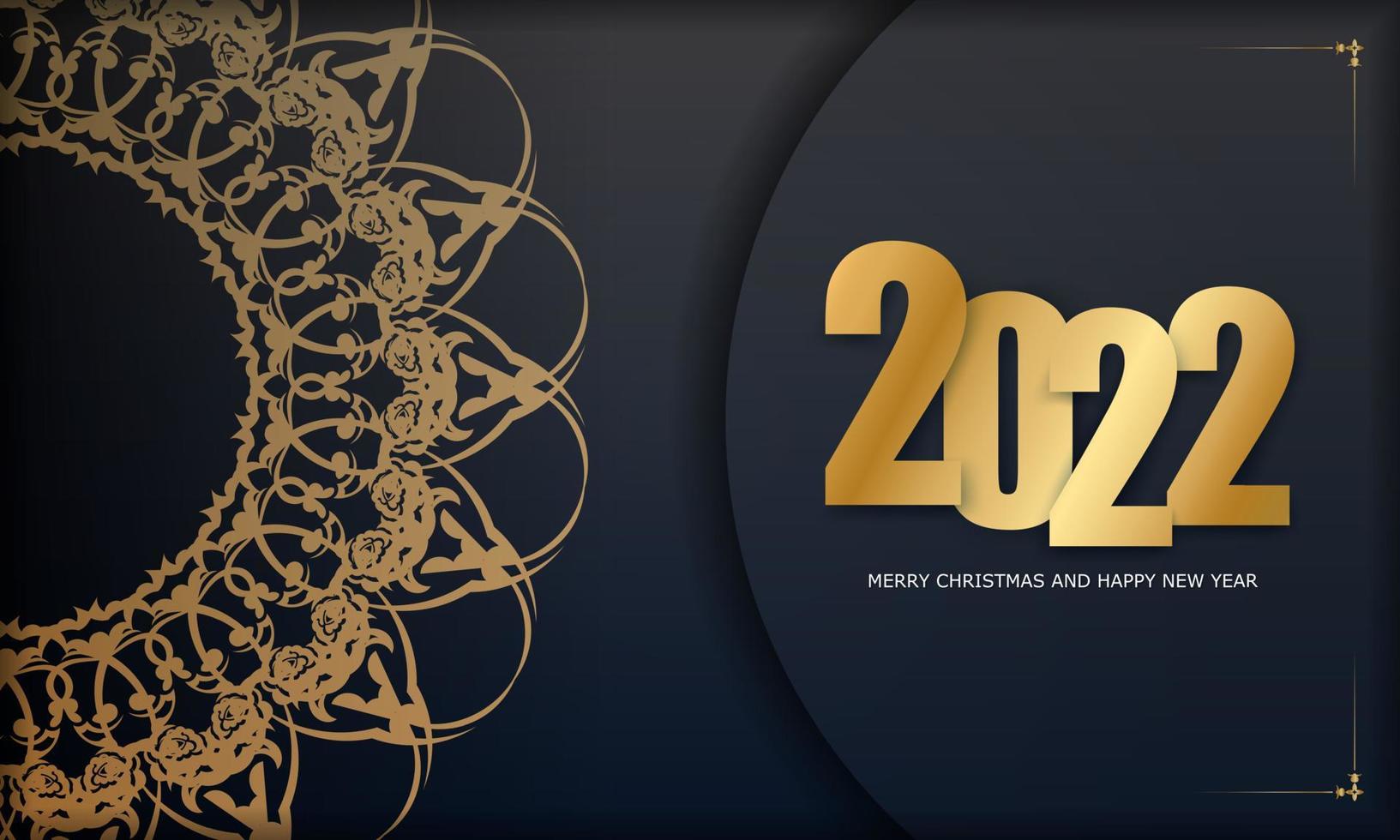 2022 vrolijk Kerstmis zwart groet kaart met winter goud ornament vector