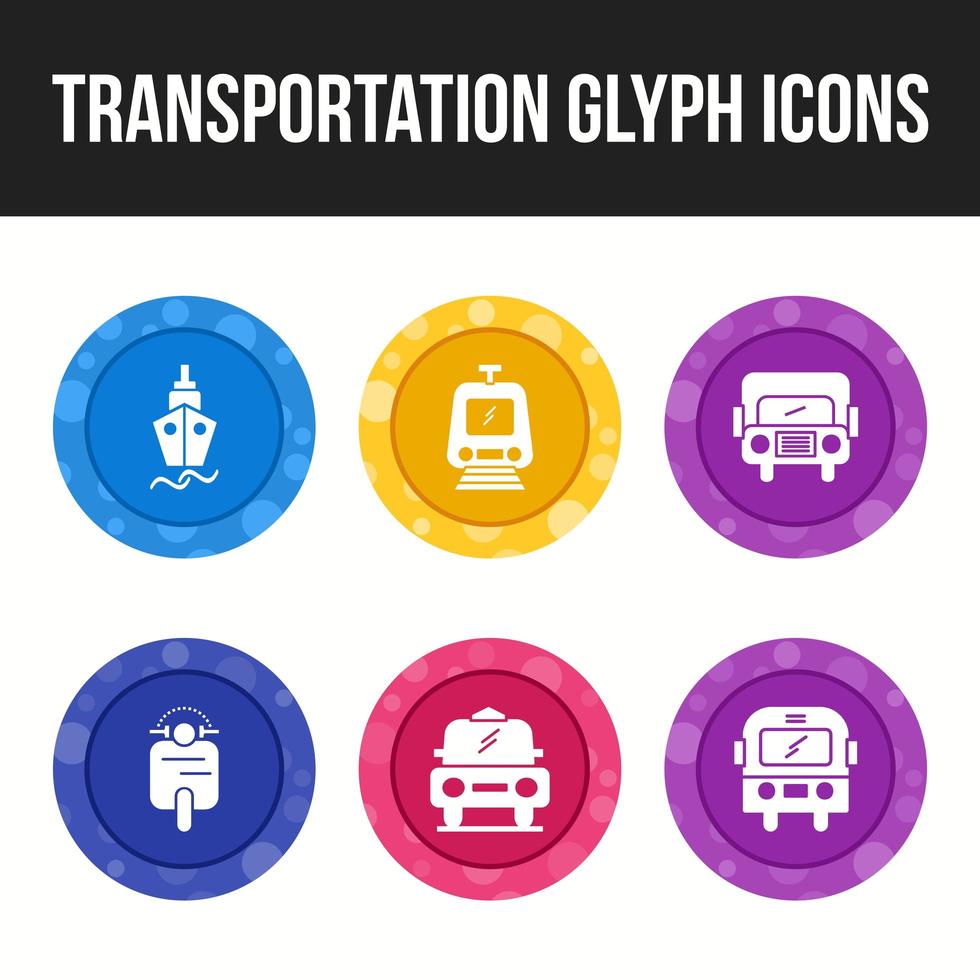 transport unieke glyph 6 iconen set vector