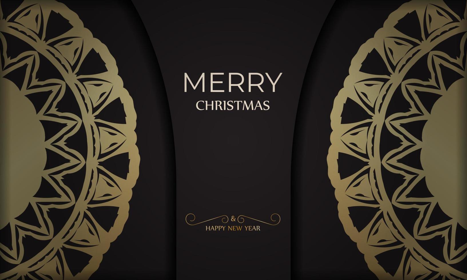 zwart vrolijk Kerstmis en gelukkig nieuw jaar poster met goud ornamenten. vector