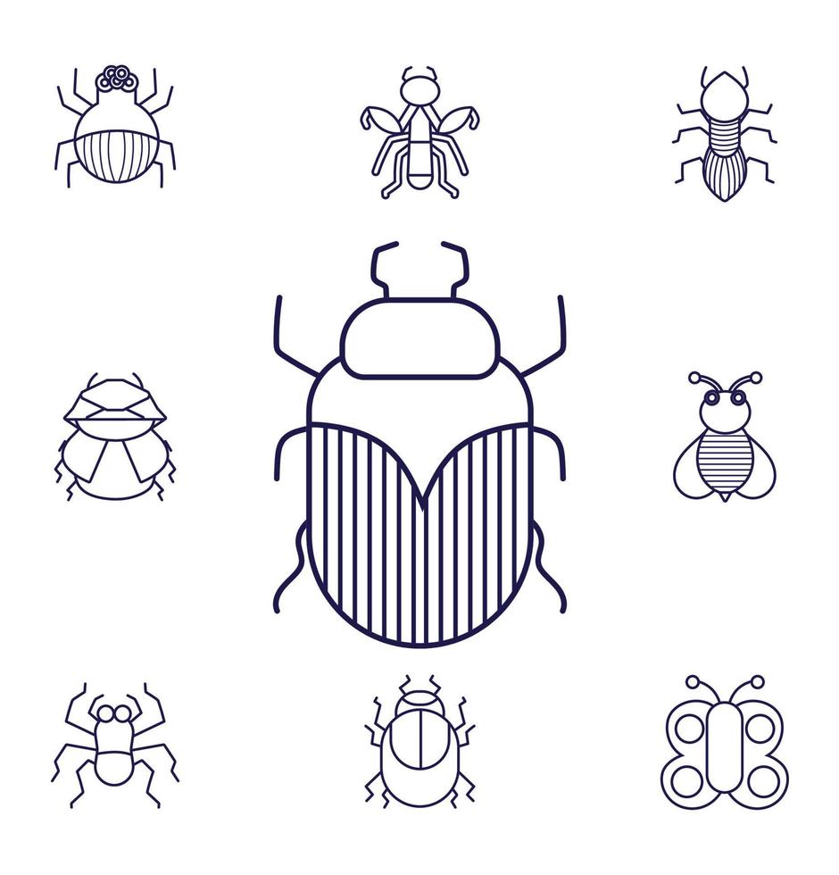 insecten lineair pictogrammen reeks gevleugeld dier klein vector
