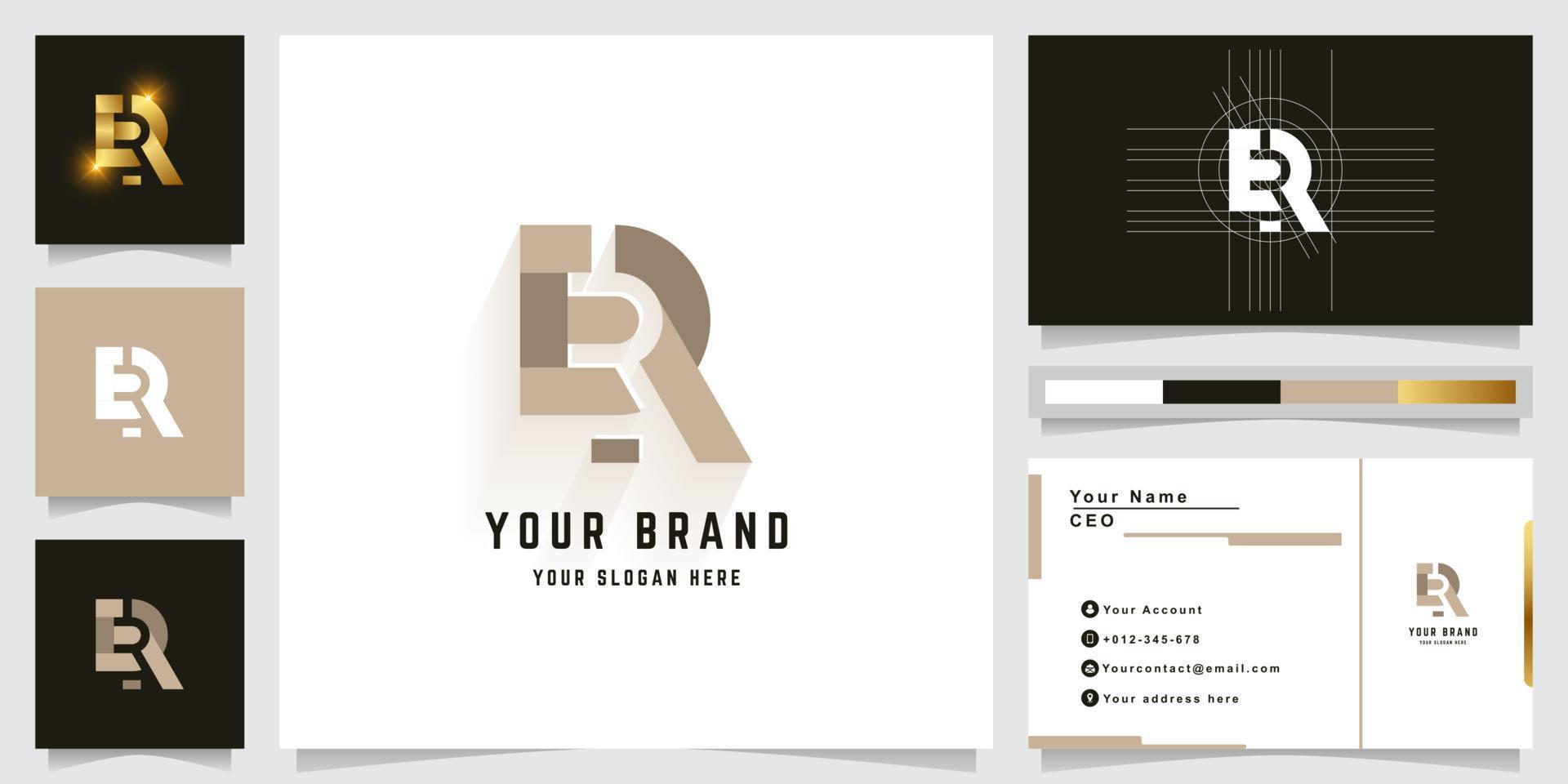 brief r of eh monogram logo met bedrijf kaart ontwerp vector