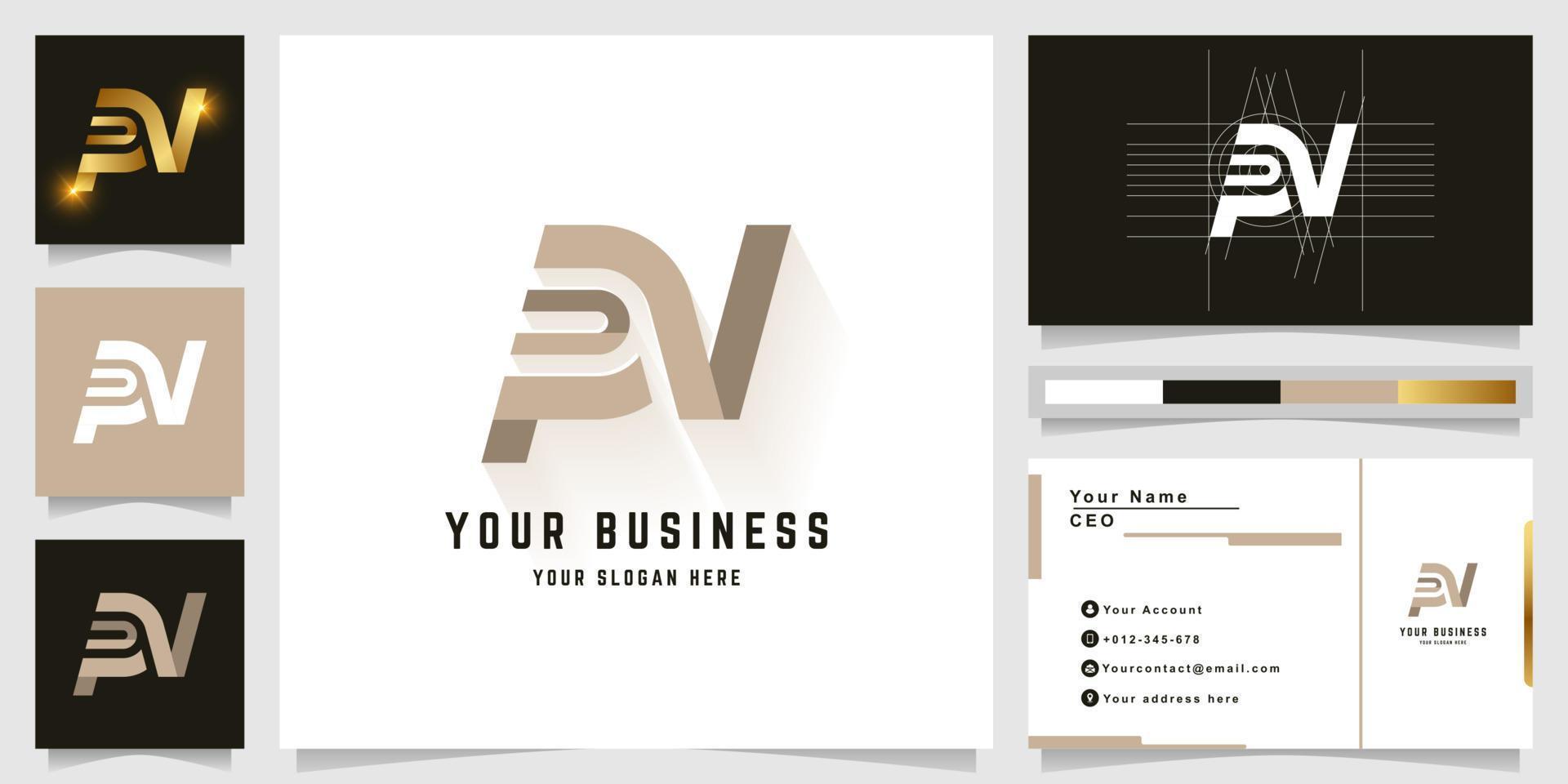 brief pn of pv monogram logo met bedrijf kaart ontwerp vector