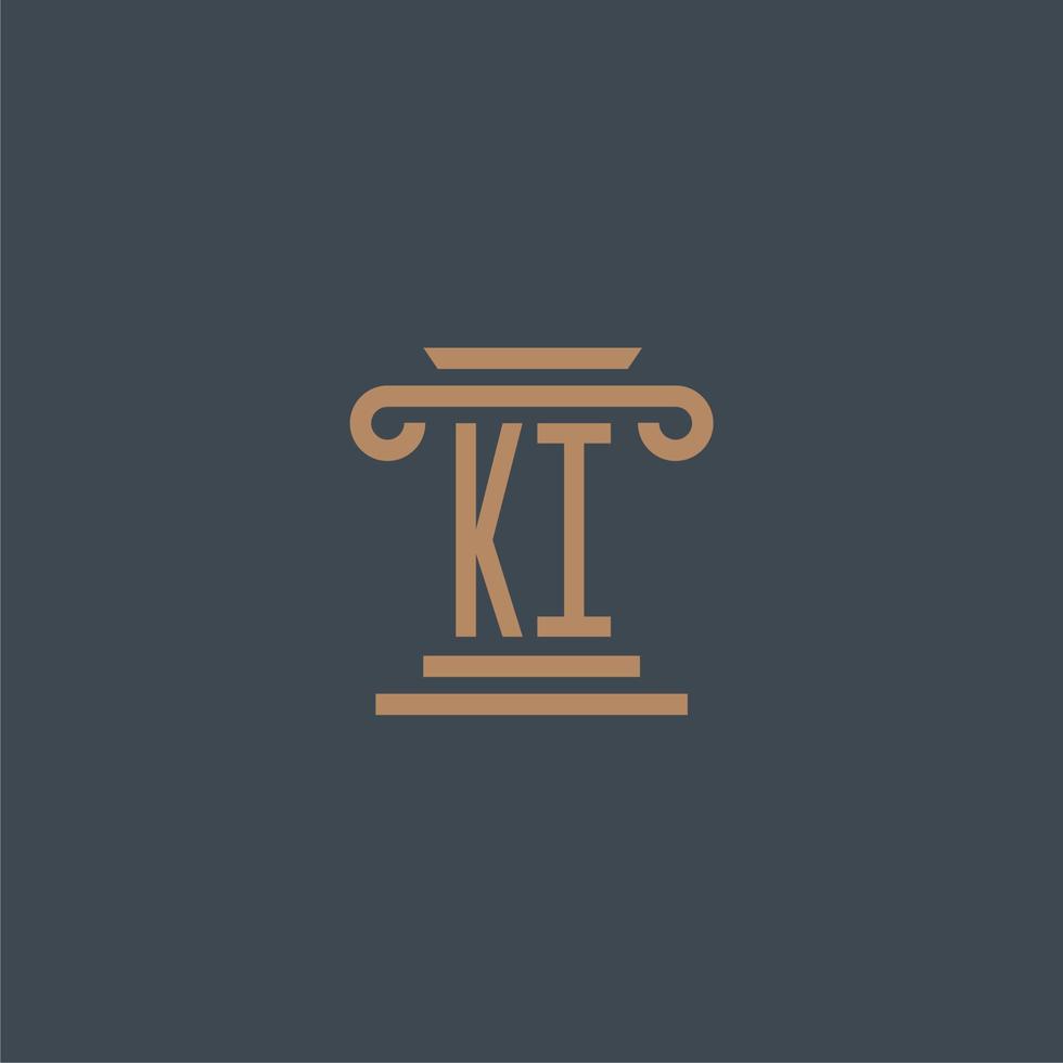 ki eerste monogram voor advocatenkantoor logo met pijler ontwerp vector