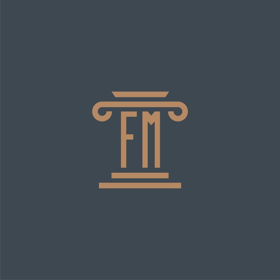 fm eerste monogram voor advocatenkantoor logo met pijler ontwerp vector