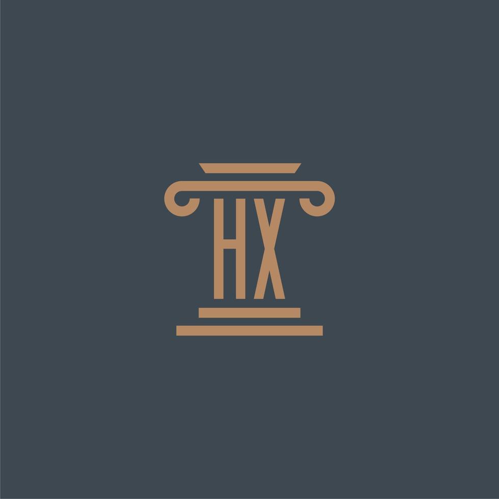 hx eerste monogram voor advocatenkantoor logo met pijler ontwerp vector