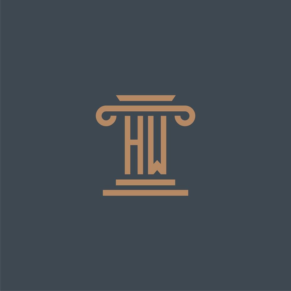 hw eerste monogram voor advocatenkantoor logo met pijler ontwerp vector