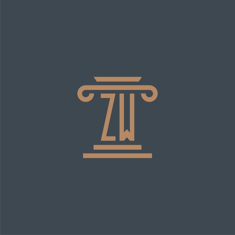 zw eerste monogram voor advocatenkantoor logo met pijler ontwerp vector