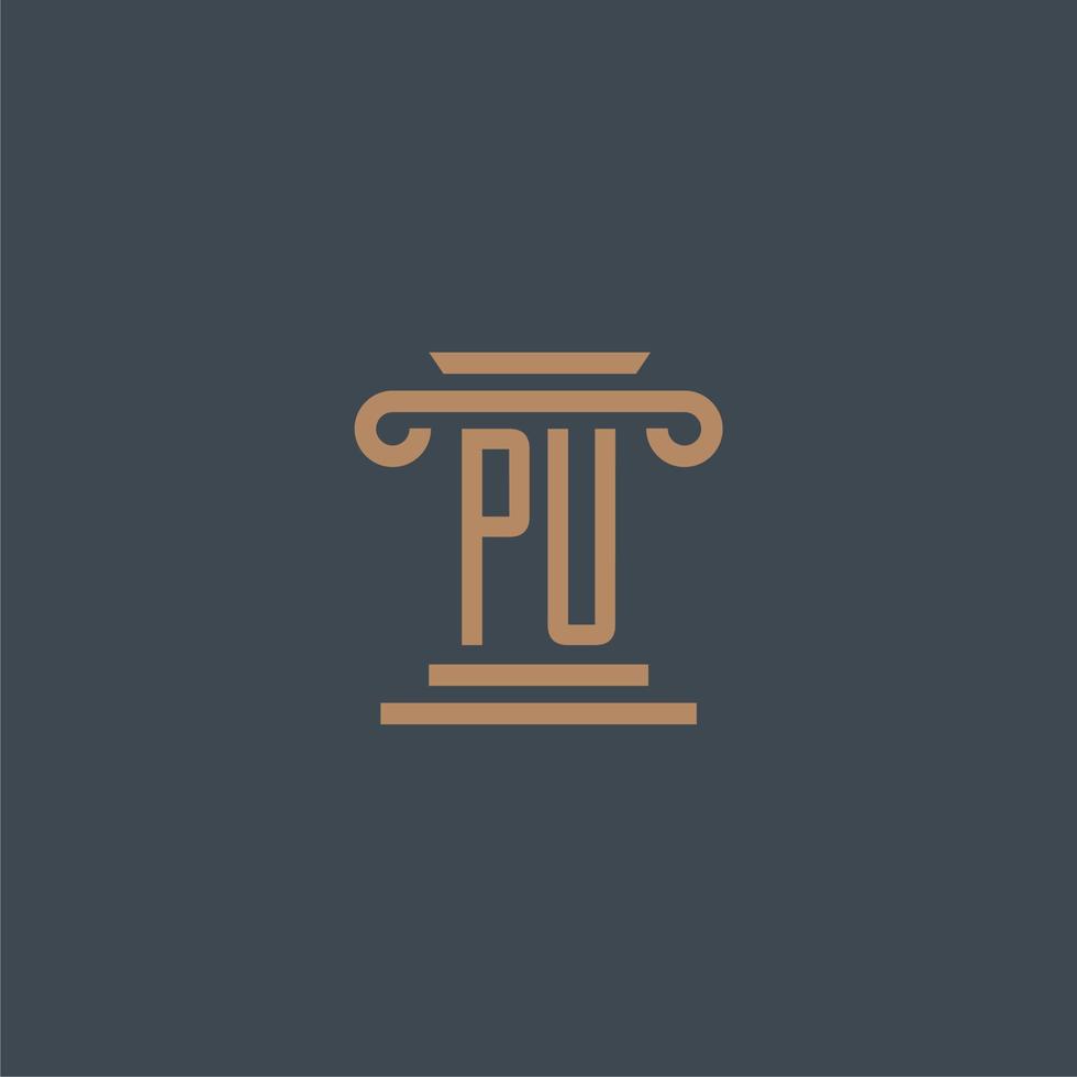 pu eerste monogram voor advocatenkantoor logo met pijler ontwerp vector