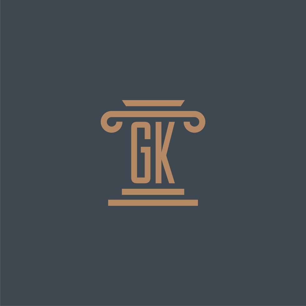 gk eerste monogram voor advocatenkantoor logo met pijler ontwerp vector