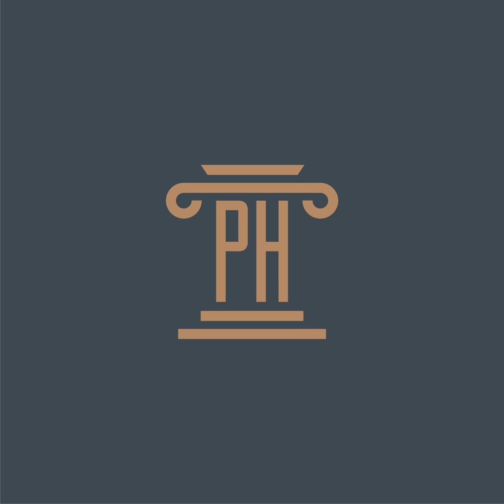 ph eerste monogram voor advocatenkantoor logo met pijler ontwerp vector