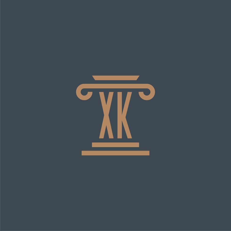 xk eerste monogram voor advocatenkantoor logo met pijler ontwerp vector