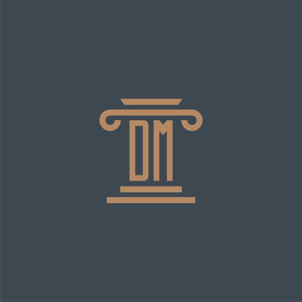 dm eerste monogram voor advocatenkantoor logo met pijler ontwerp vector