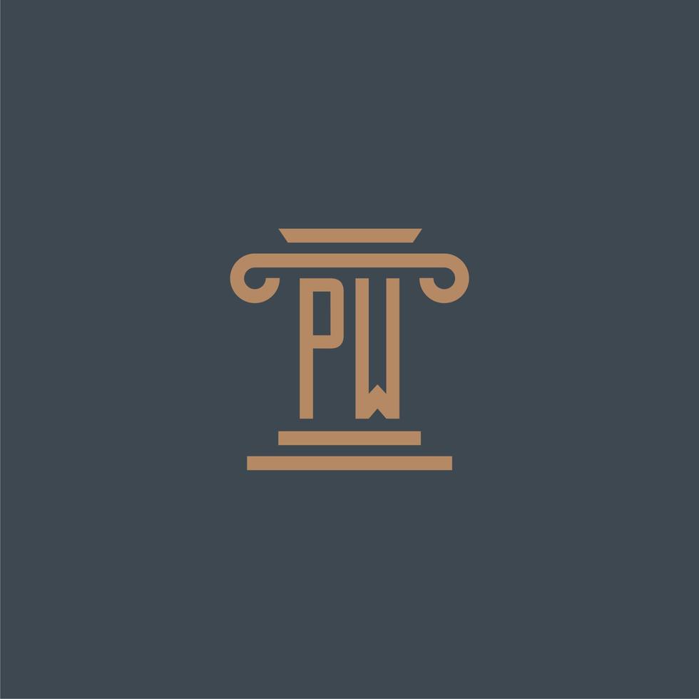 pw eerste monogram voor advocatenkantoor logo met pijler ontwerp vector