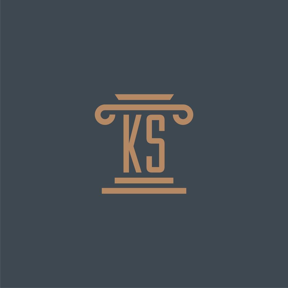 ks eerste monogram voor advocatenkantoor logo met pijler ontwerp vector