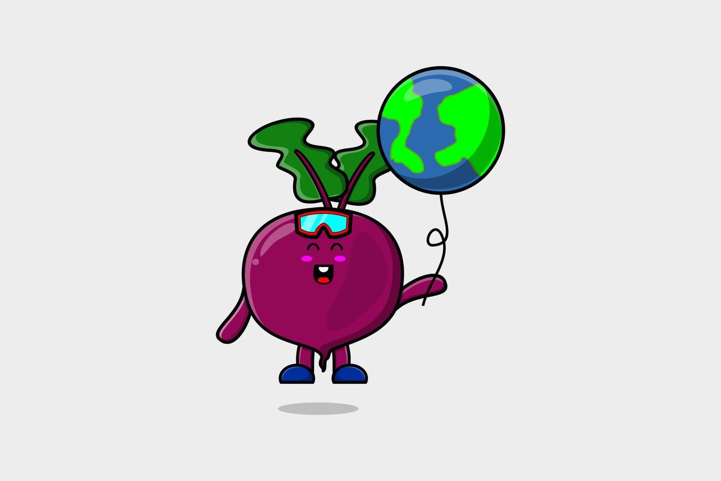 schattig tekenfilm rode biet drijvend met wereld ballon vector