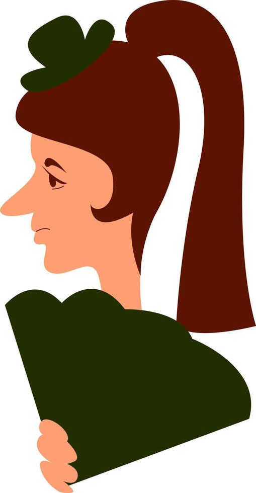 vrouw met groen hoed, illustratie, vector Aan wit achtergrond.