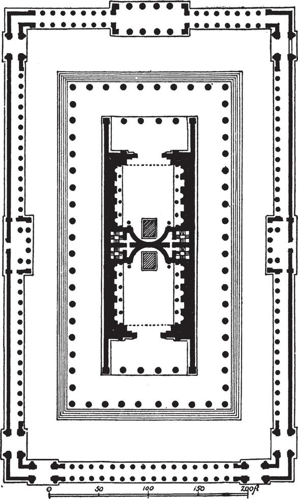 tempel van Venus en roma, plan, de grootste bekend tempel in oude Rome, wijnoogst gravure. vector