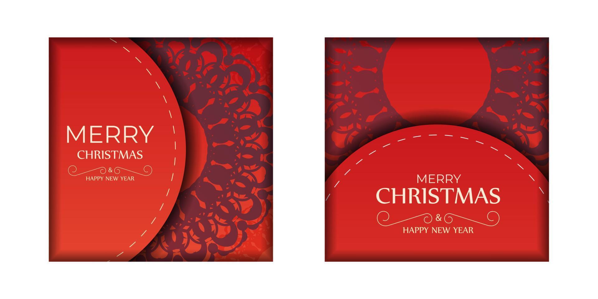 vakantie kaart vrolijk Kerstmis en gelukkig nieuw jaar in rood kleur met luxe bordeaux patroon vector