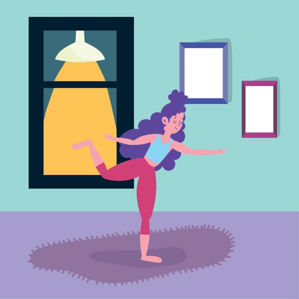 jong vrouw beoefenen yoga werkzaamheid sport oefening Bij huis vector