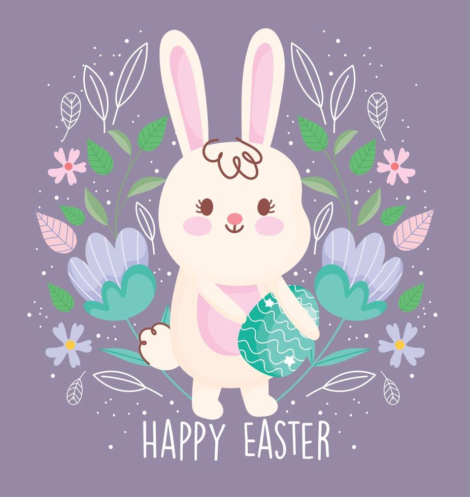gelukkig Pasen schattig konijn draag- ei bloemen decoratie vector