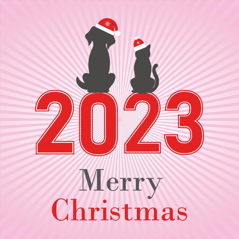 gelukkig nieuw jaar 2023 illustratie.hond en kat met tekst vector