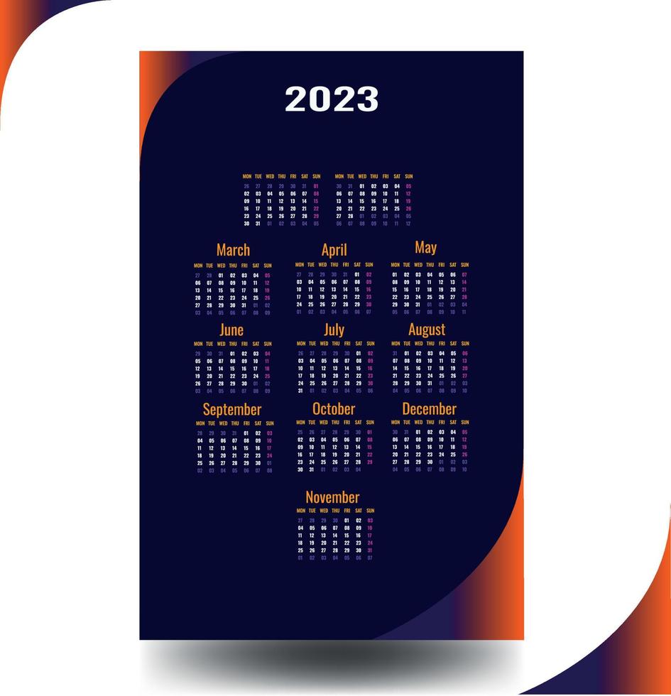 kalender sjabloon voor 2023 jaar. ontwerper minimalistische stijl. zakelijke en bedrijf kalender. vector