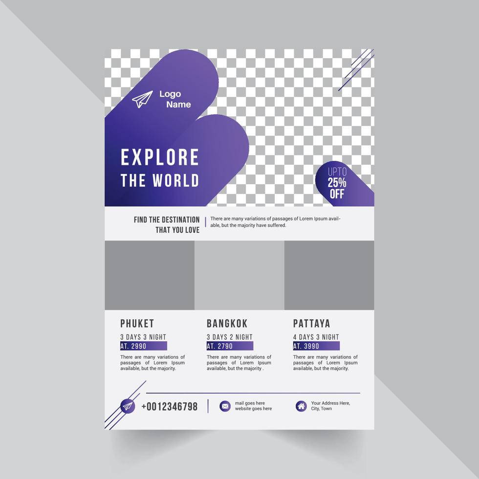 reizen en tour folder ontwerp sjabloon met Purper abstract vorm vector