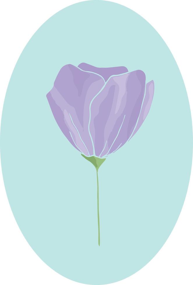 hand- getrokken Purper bloem geïsoleerd Aan blauw ovaal. botanisch icoon. vector illustratie