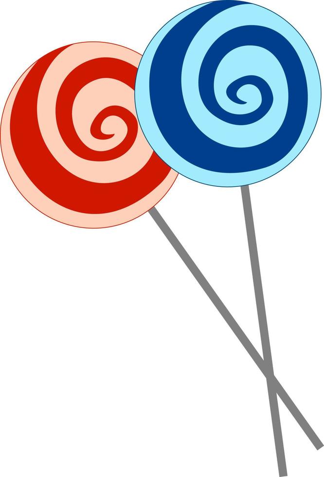 rood en blauw lolly, illustratie, vector Aan wit achtergrond.