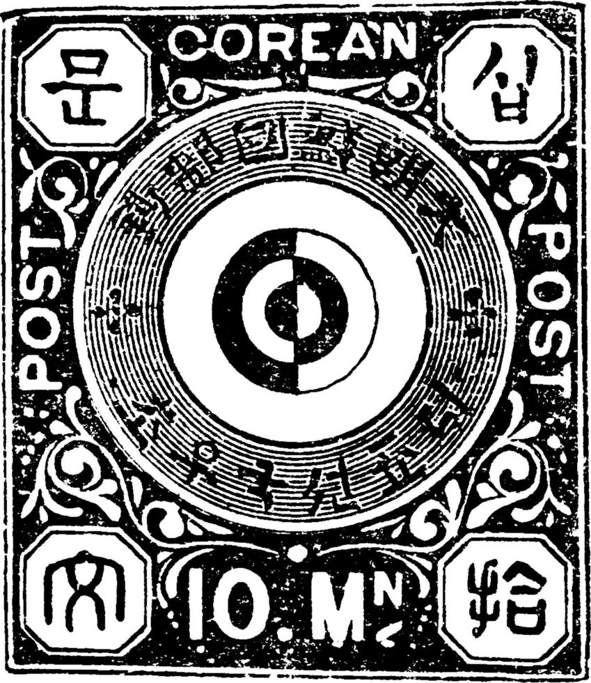 corea 10 mons postzegel in 1884, wijnoogst illustratie. vector