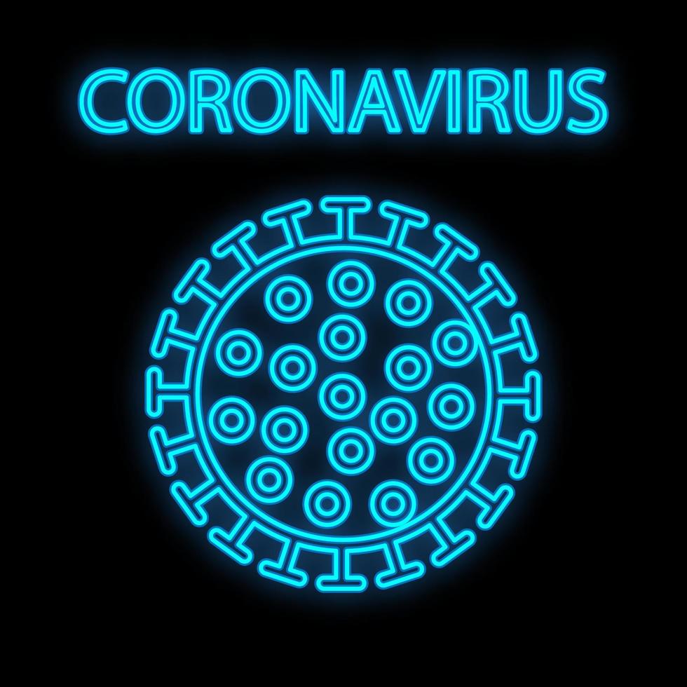 helder gloeiend blauw medisch wetenschappelijk digitaal neon teken voor ziekenhuis laboratorium apotheek mooi met coronavirus pandemisch virus Aan zwart achtergrond. vector illustratie