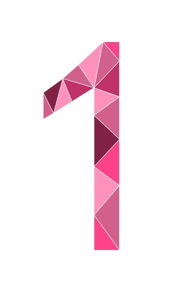 neon roze aantal 1 veelhoek stijl geïsoleerd Aan wit achtergrond. aan het leren nummers, serieel nummer, prijs, plaats vector
