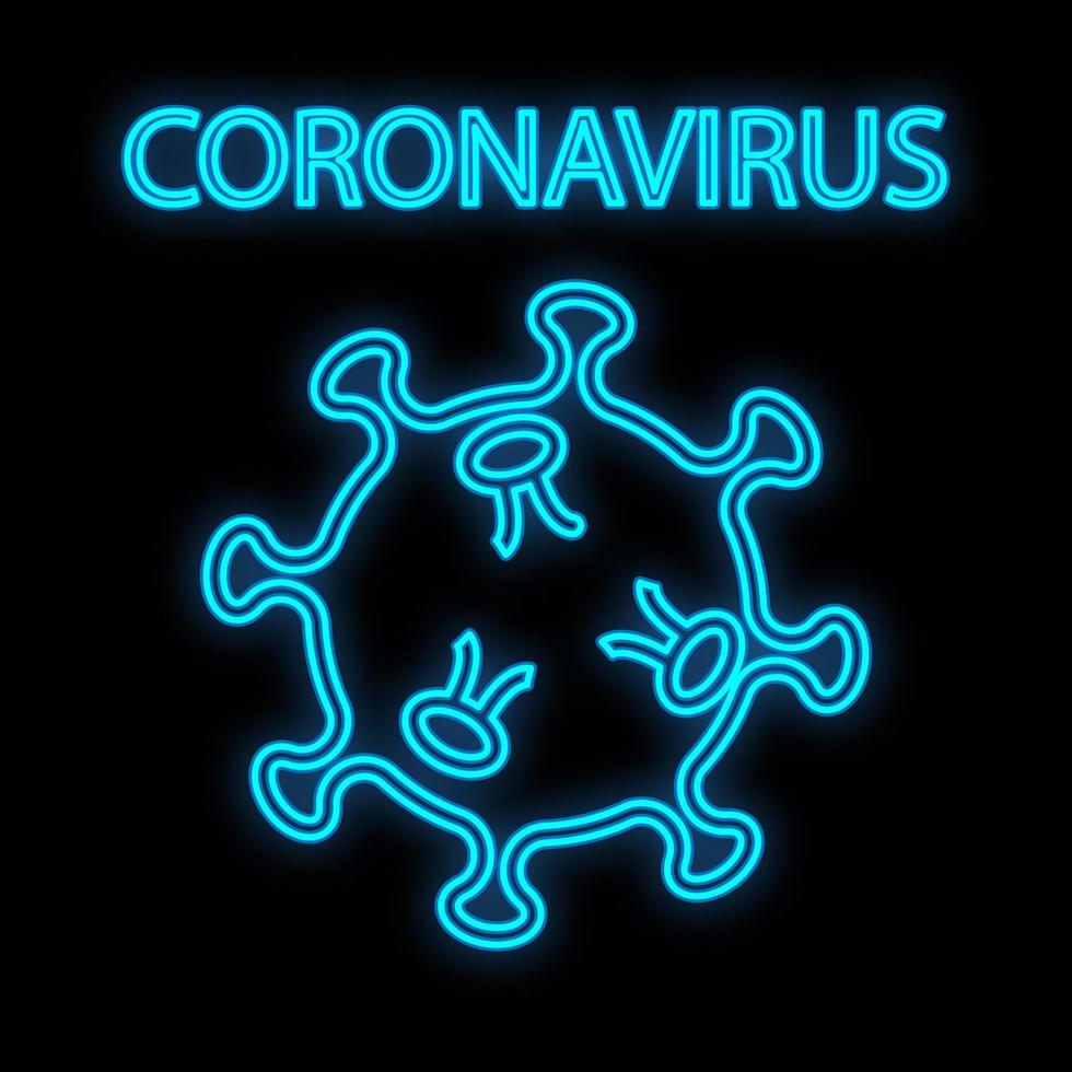 helder gloeiend blauw medisch wetenschappelijk digitaal neon teken voor ziekenhuis laboratorium apotheek mooi met coronavirus pandemisch virus Aan zwart achtergrond. vector illustratie