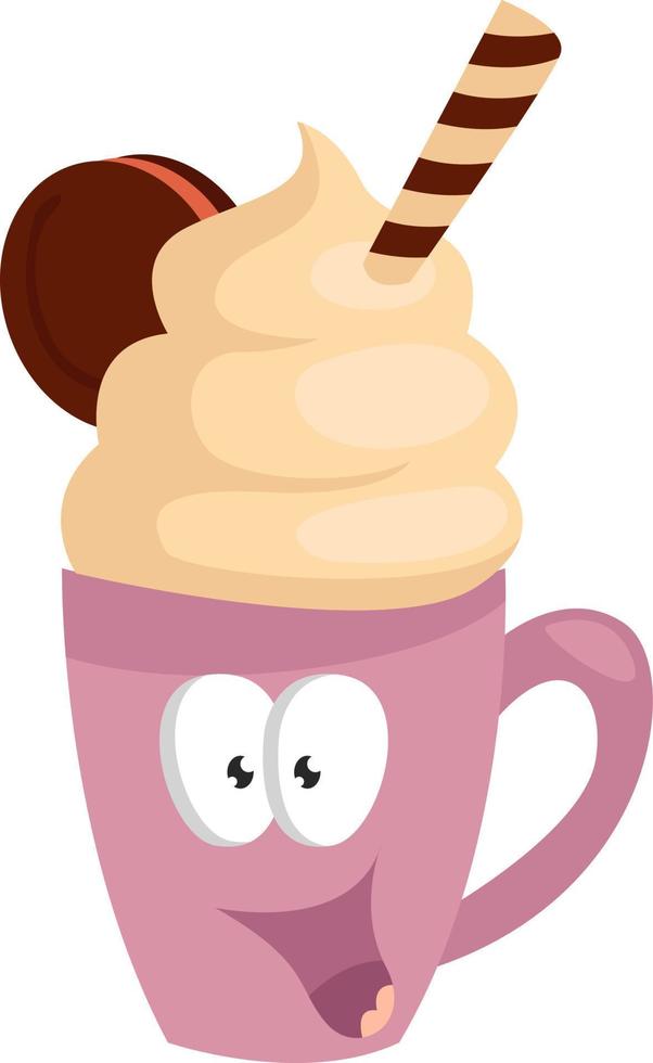 koffie met ijs room, illustratie, vector Aan een wit achtergrond.