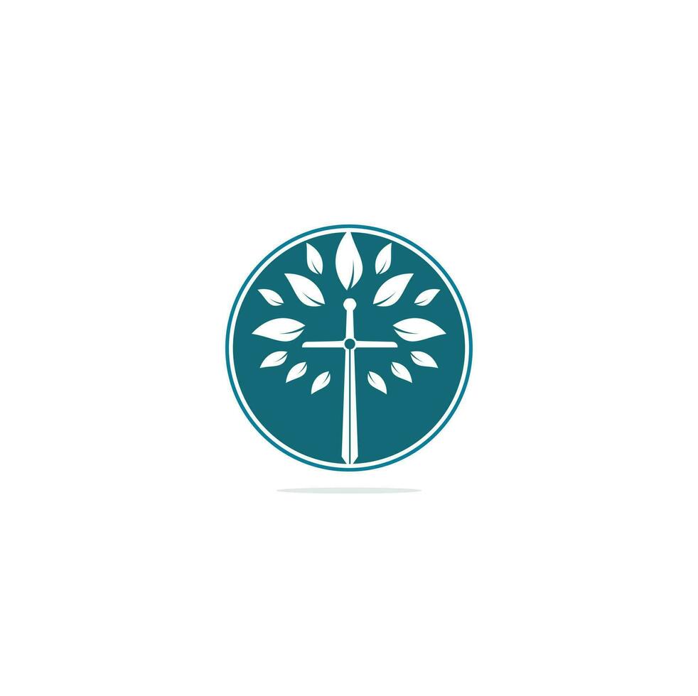kerk logo. christen kerk kruis bidden boom logo. christen zwaard kerk kruis logo ontwerp vector
